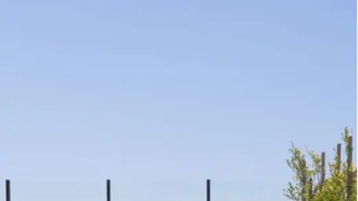 swimming pool area with lounge chairs lined up along the side